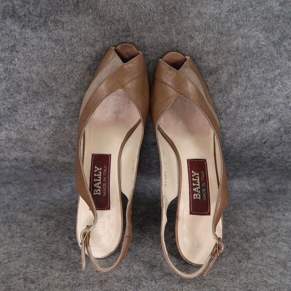 Bally Shoes Womens 7 Slingback Pump Peep Toe Heels Leather Fashion Classic Retro - Picture 9 of 16